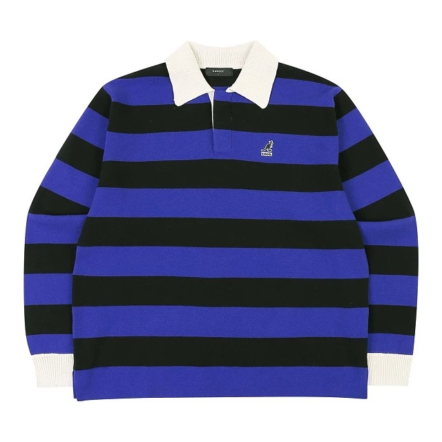 Stripe open collar knit