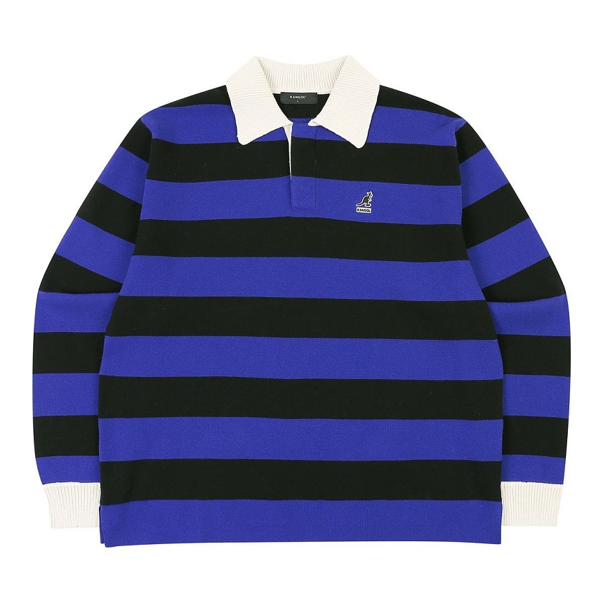 Stripe open collar knit