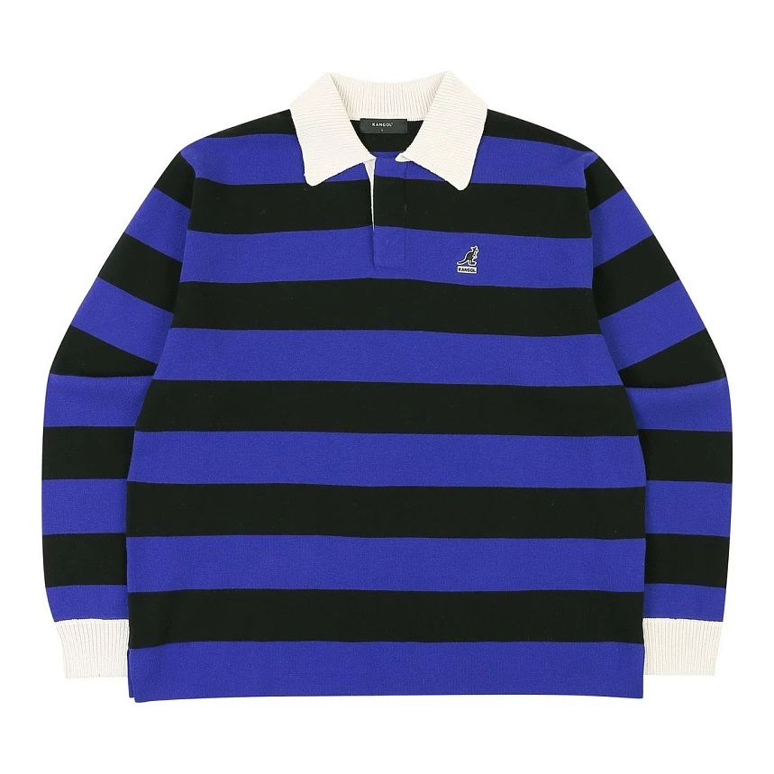 Stripe open collar knit